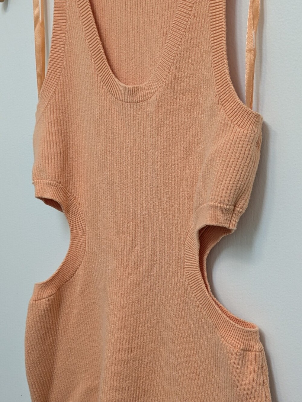 Abercrombie & Fitch Medium Petite Ribbed Side Cutout Midi Dress Peach Bodycon - Picture 5 of 8